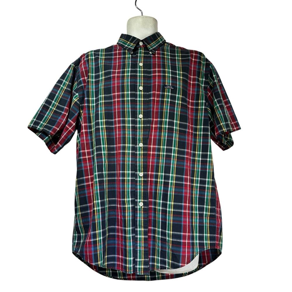 Chaps Ralph Lauren Plaid Button Front Shirt Mens Large Short Sleeve